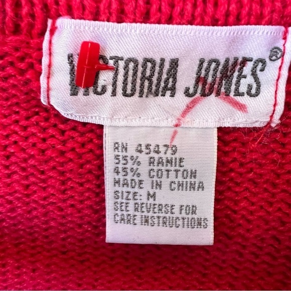 Vintage 80s Victoria Jones BEADED Aztec Fringe Cowlneck Sweater Red SIZE MEDIUM - Picture 5 of 8